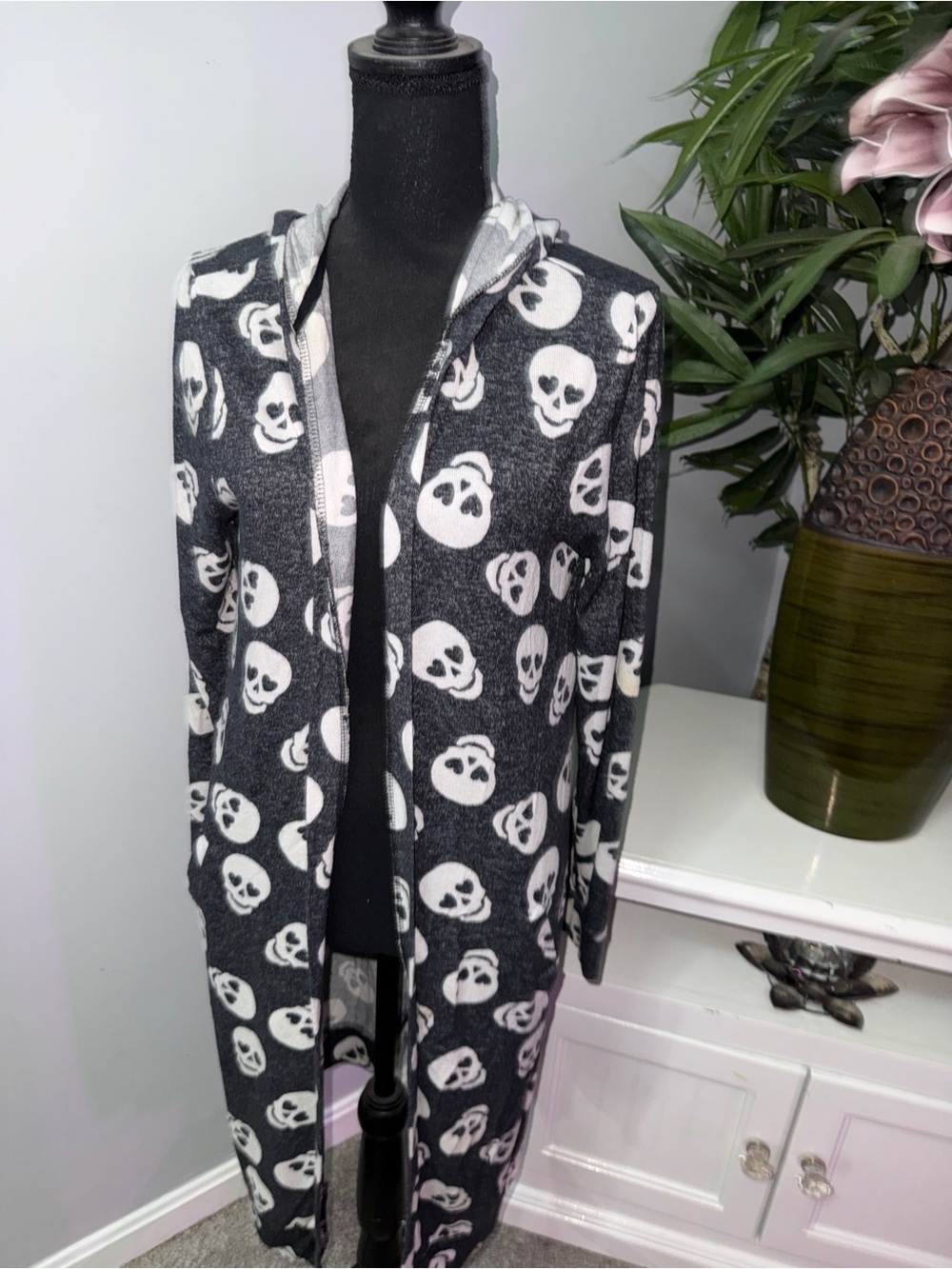 No Boundaries Black & White Skull Hooded Cardigan